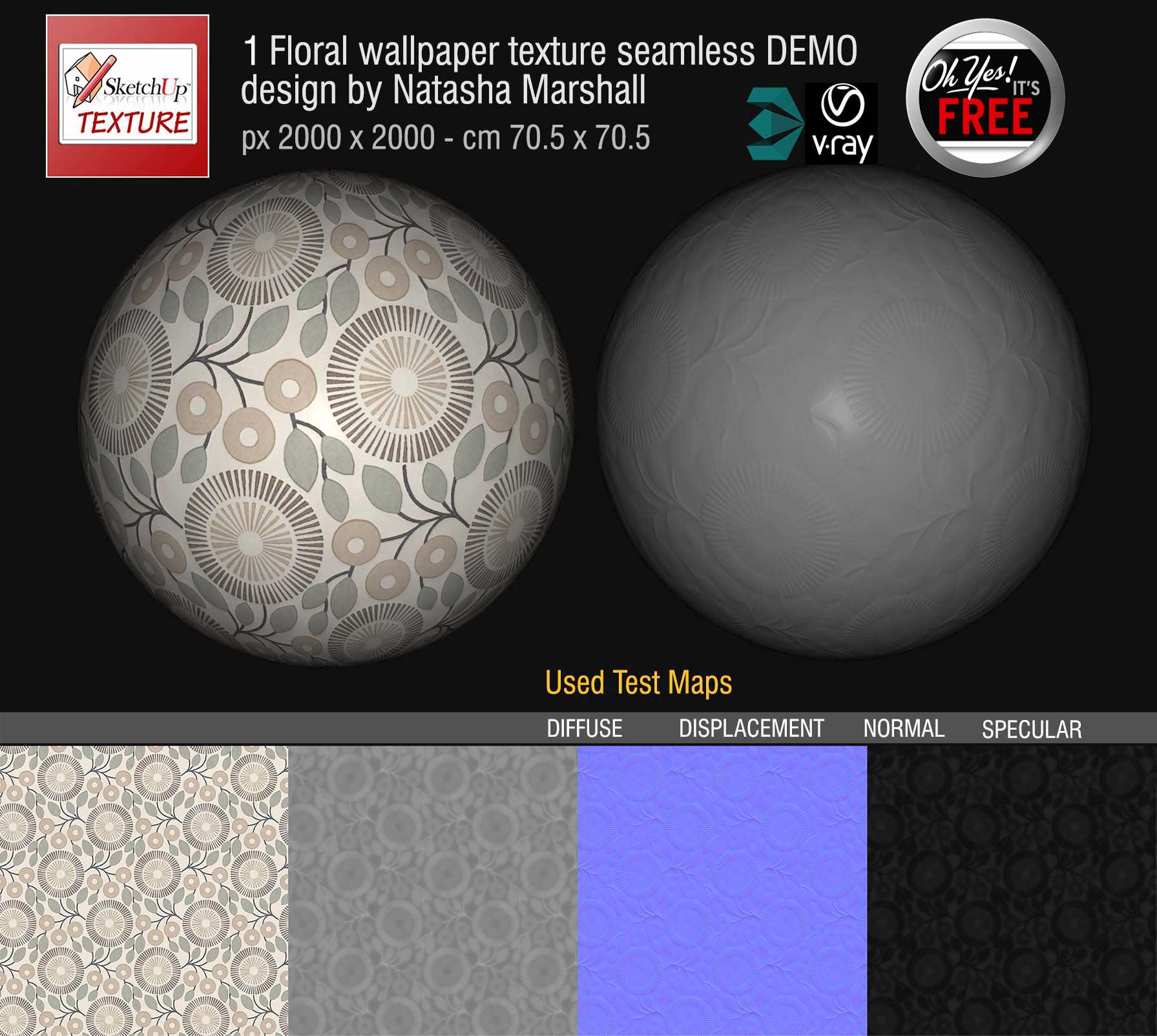 Preview Floral Wallpaper - fabric seamless texture 1 and maps