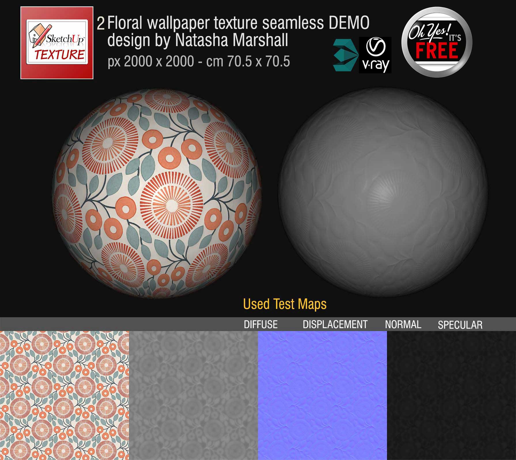 Preview Floral Wallpaper - fabric seamless texture 2 and maps 