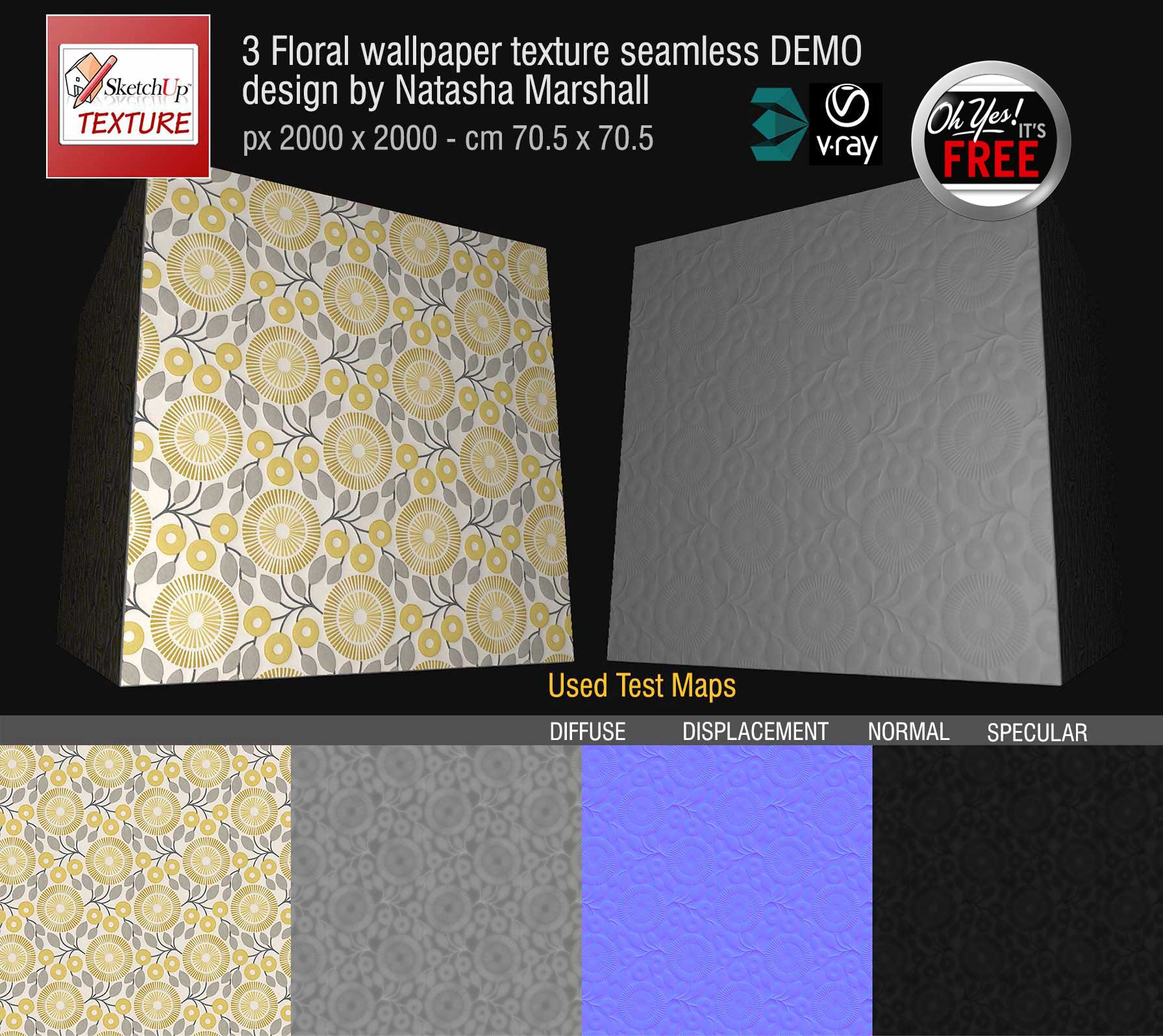 Preview Floral Wallpaper - fabric seamless texture 3 and maps