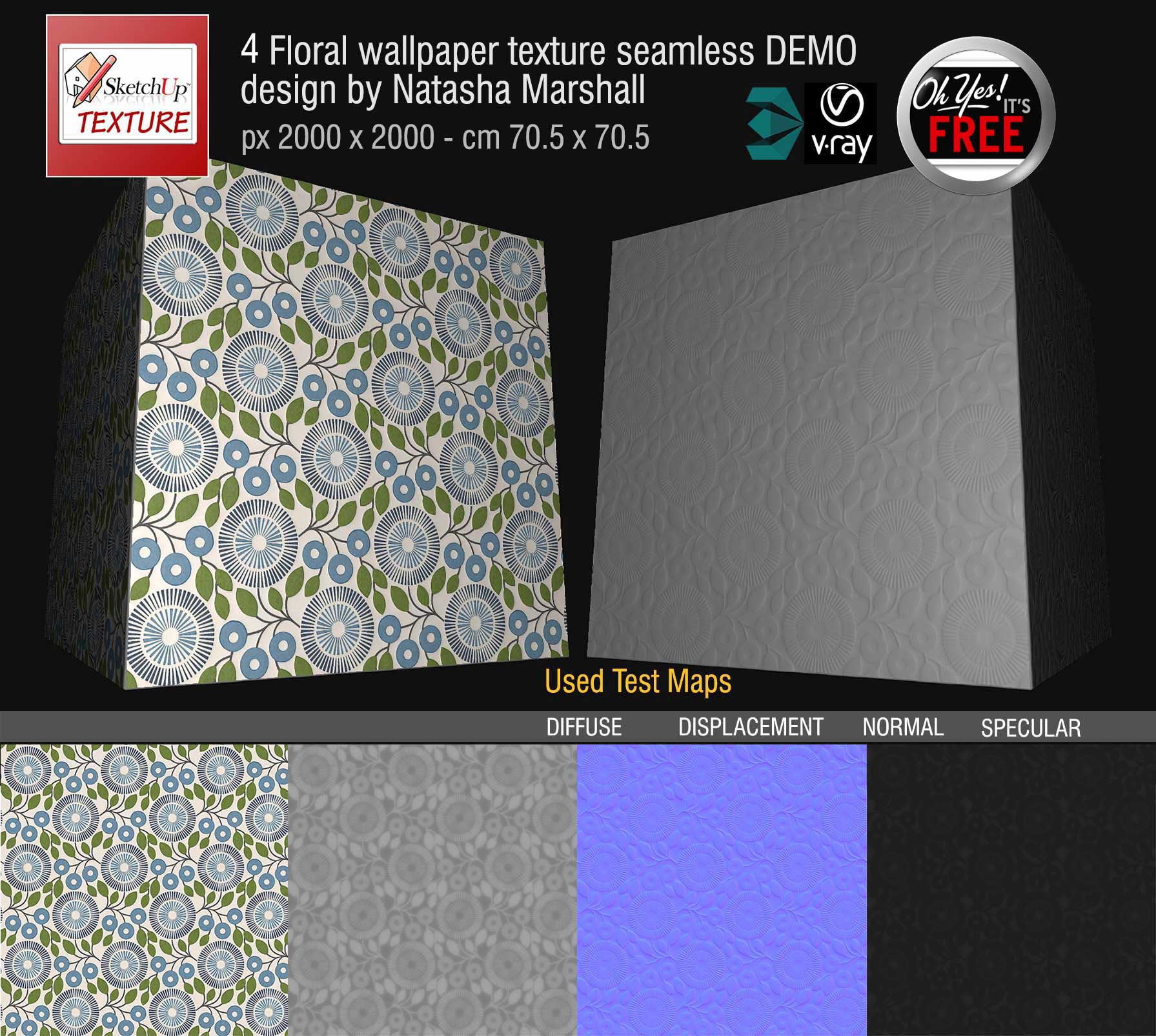 Preview Floral Wallpaper - fabric seamless texture 4 and maps