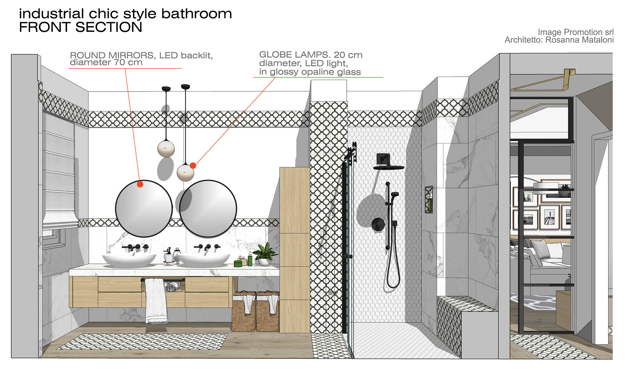 industrial chic style bathroom - FRONT SECTION