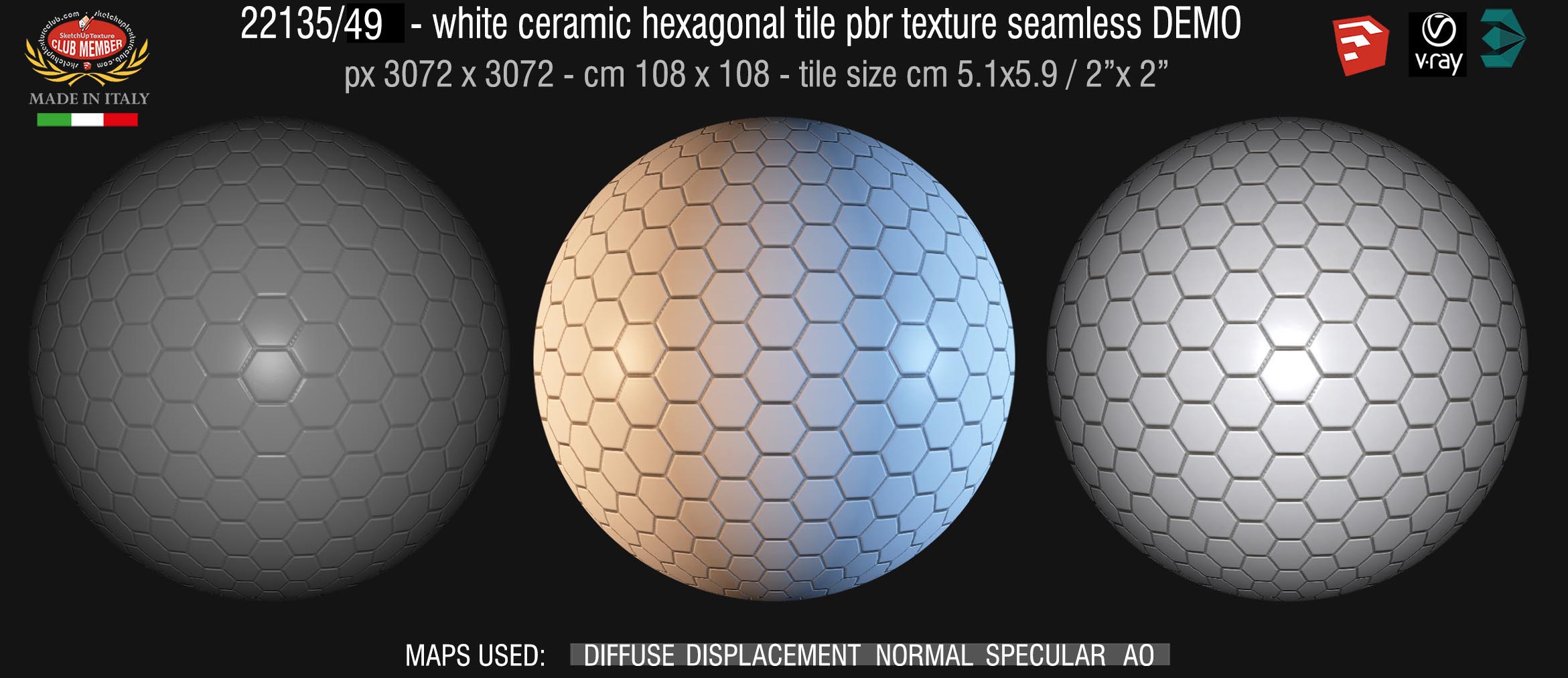 white ceramic hexagonal tile pbr texture seamless 22135