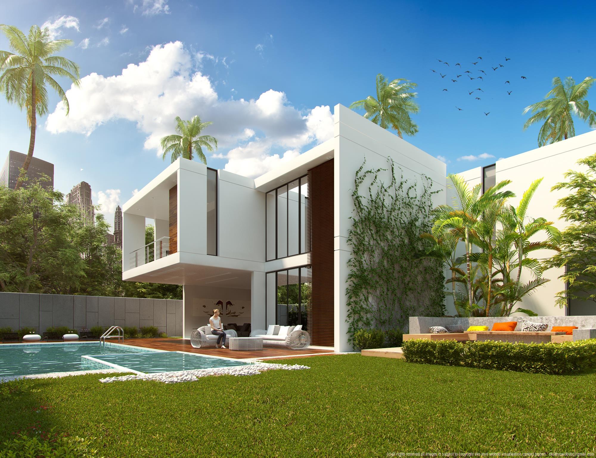 Free 3D Models - HOUSES - VILLAS - MODERN HOUSE WITH POOL - by Byron Galvez