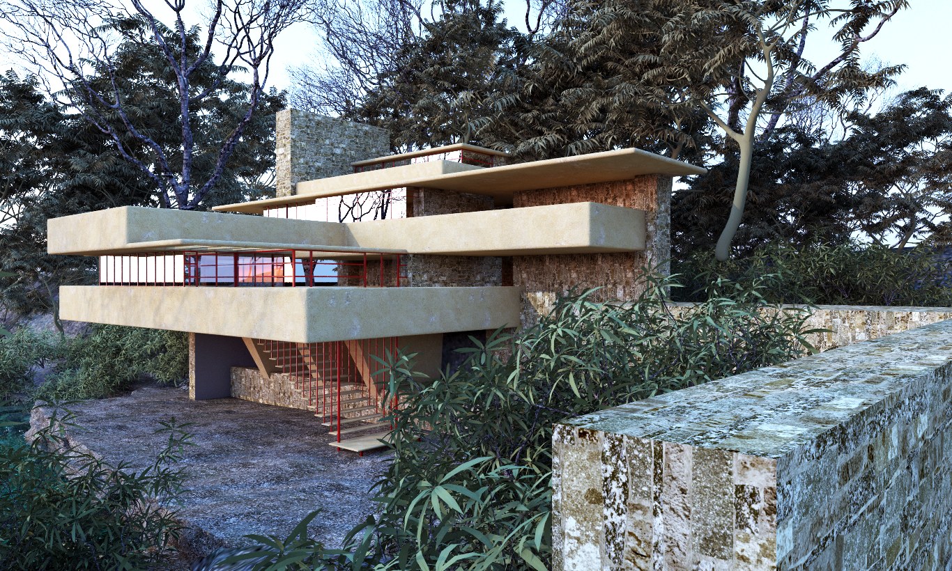 Fallingwater house vray render by Candra Risanto