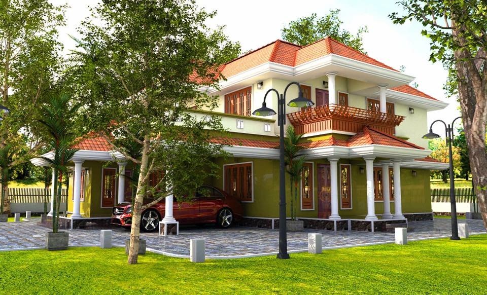 TYPICAL KERALA HOUSE | vray render side view