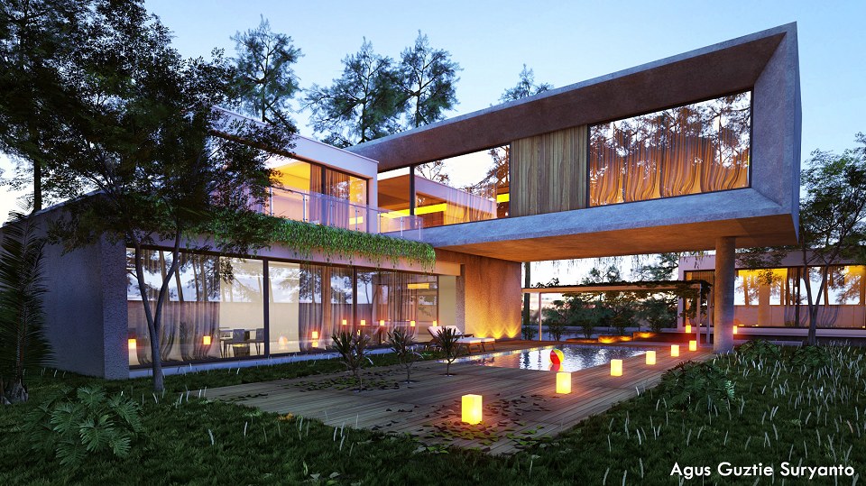 CONCRETE BLOCK HOUSE & VISOPT | Vray render by  Agus Guztie Suryanto