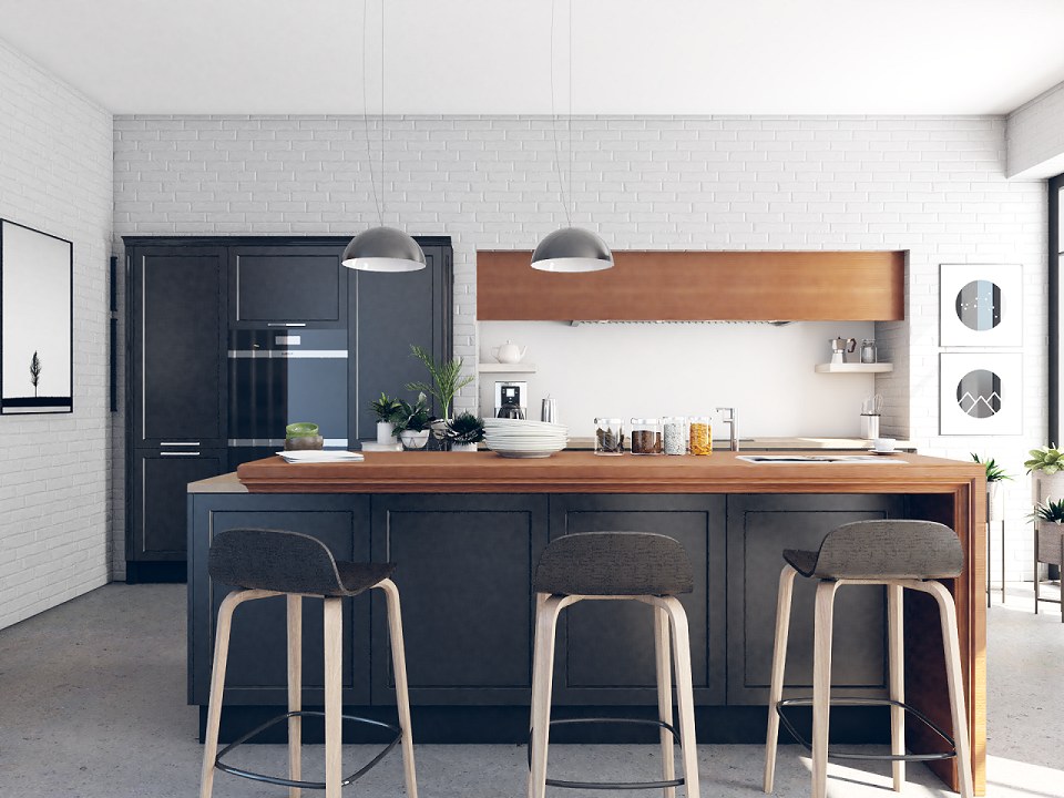 MInimal rustic kitchen | Claudio Anello rendering 3D - daytime front view