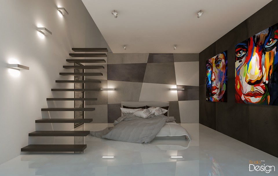 minimalistic bedroom & Visopt | front view vray render  -  By  MICHAŁ ŚLUSARCZYK