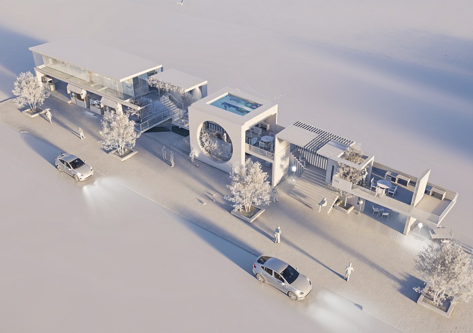 Public Restaurant and Bar and Library : A Modern Cityscape