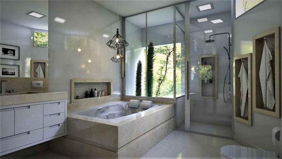 Master Bathroom | Main scene with all the components render by Wellington Ferrera