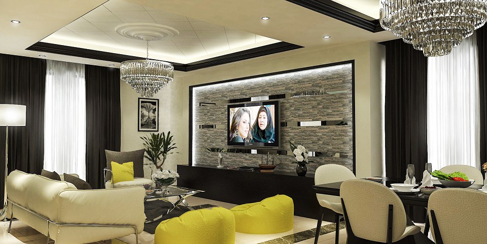 LIVING & DINING ROOM | Dining and TV area | vray render by Mahmoud Amer