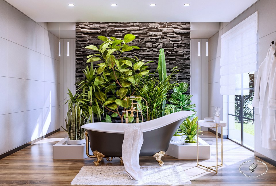 A garden in the bathroom | A garden in the bathroom D5 render front view