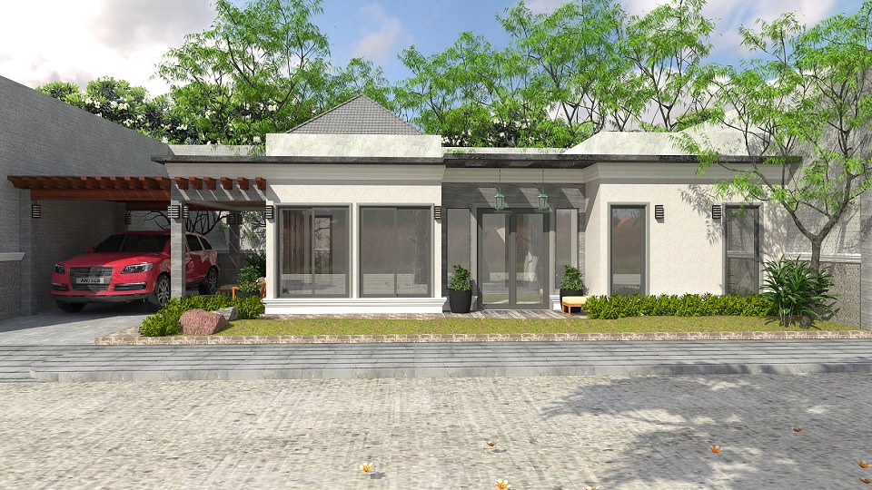 modern simple house & Visopt | front view rendered day time by Rondel Calcena
