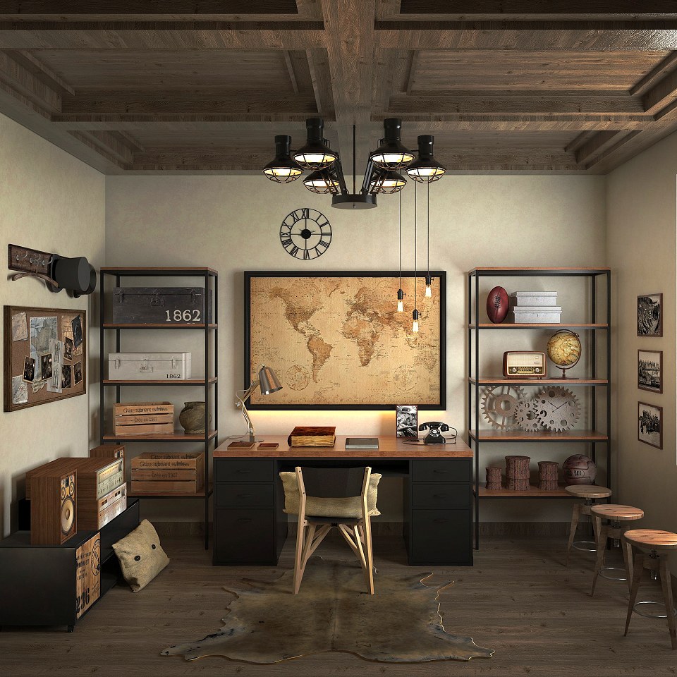 Working Room Vintage style & Visopt | vray Render by ALFONSUS SRI AGSEYOGA