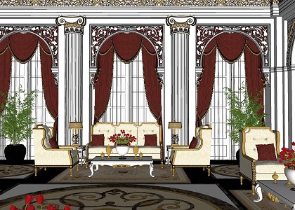 LIVING ROOM CLASSIC STYLE | sketchup view
