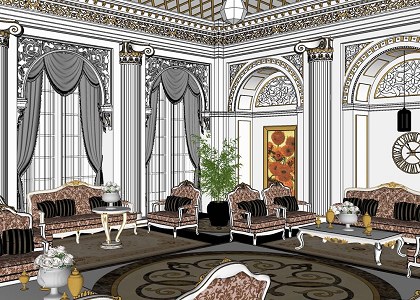 LIVING ROOM CLASSIC STYLE | sketchup view