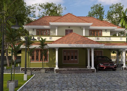 TYPICAL KERALA HOUSE | vray render front view