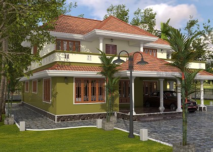 TYPICAL KERALA HOUSE | vray render side view