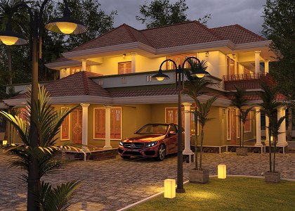 TYPICAL KERALA HOUSE | vray render night scene