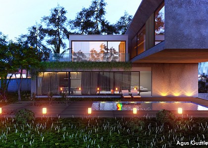 CONCRETE BLOCK HOUSE & VISOPT | Vray render by Agus Guztie Suryanto side view