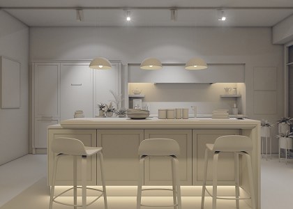MInimal rustic kitchen | Override Material + IES - Claudio Anello rendering 3D