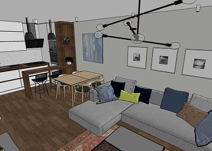 Livingroom + kitchen | SketchUp view