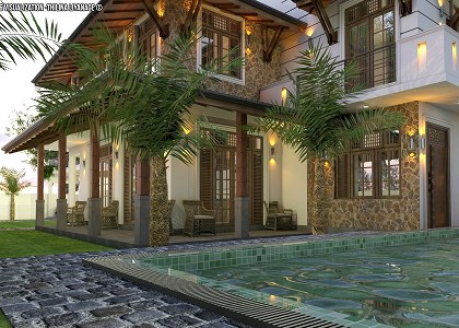 Renovated House & Visopt | View Of Pool To House - vray render by Thilina Liyanage