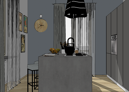 Kitchen Italian Design mod. "concrete" & Visopt | Jpg extracted from sketchup