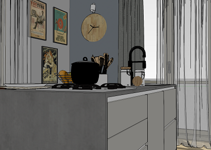Kitchen Italian Design mod. "concrete" & Visopt | Jpg extracted from sketchup