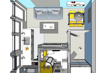 Kitchen and living area & VISOPT | SKETCHUP VIEW