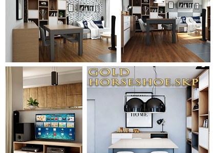 Gold horseshoe Apartment | design and visualization by Michal Slusarczyk