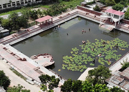 Lily Pond Design with Original site photos | Original Photo: Used Generative Fill to fill the pond with water