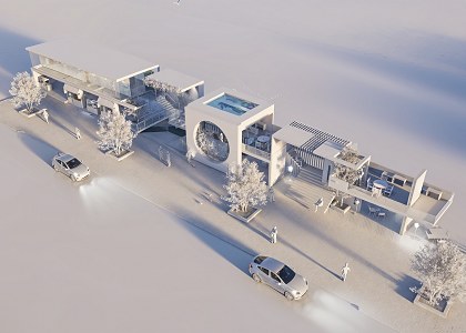 Public Restaurant and Bar and Library : A Modern Cityscape