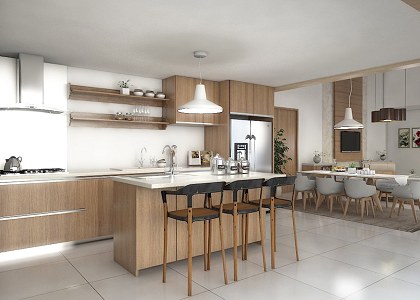 Dining and Living room | kitchen with island by Evita Mulyawat