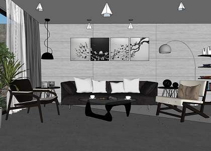 Modern Concrete Living Room | sketchup view