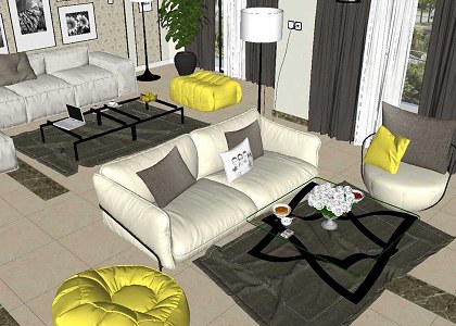 LIVING & DINING ROOM | living room sketchUp Image