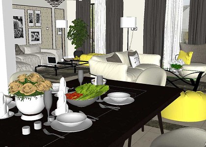 LIVING & DINING ROOM | Dining room SketchUp Image