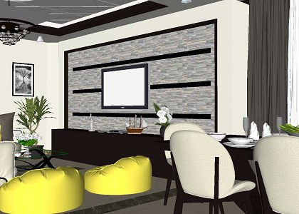 LIVING & DINING ROOM | sketchUp  image Tv area