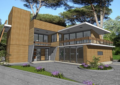 Modern single family villa in Tuscany Italy | Modern family villa front view sketchup extract