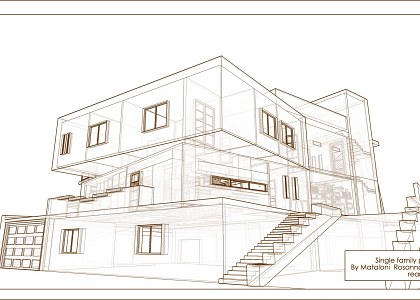 Modern single family villa in Tuscany Italy | Modern family villa rear side view sketchup extract