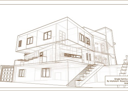 Modern single family villa in Tuscany Italy | Modern family villa  rear side view sketchup extract