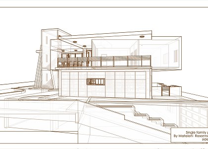 Modern single family villa in Tuscany Italy | Modern family villa side view sketchup extract