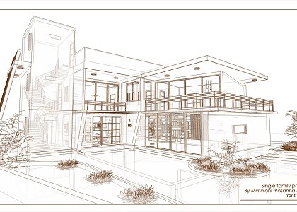 Modern single family villa in Tuscany Italy | Modern family villa front view sketchup extract