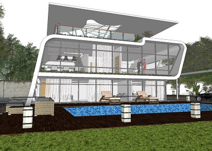 SMALL MODERN VILLA & VISOPT | 3D model by Yehia El Hussiny -  SketchUp view 2