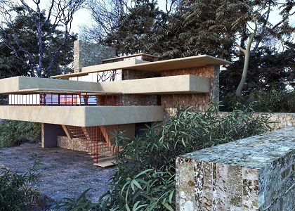 Fallingwater house & Visopt | Fallingwater house vray render by Candra Risanto