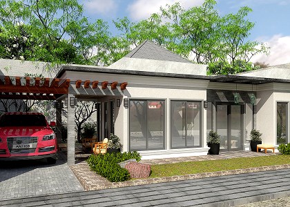 modern simple house & Visopt | left view rendered day time by Rondel Calcena