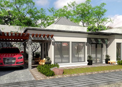 modern simple house & Visopt | left view rendered day time by Rondel Calcena