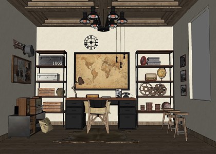 Working Room Vintage style & Visopt | SketchUp wiev