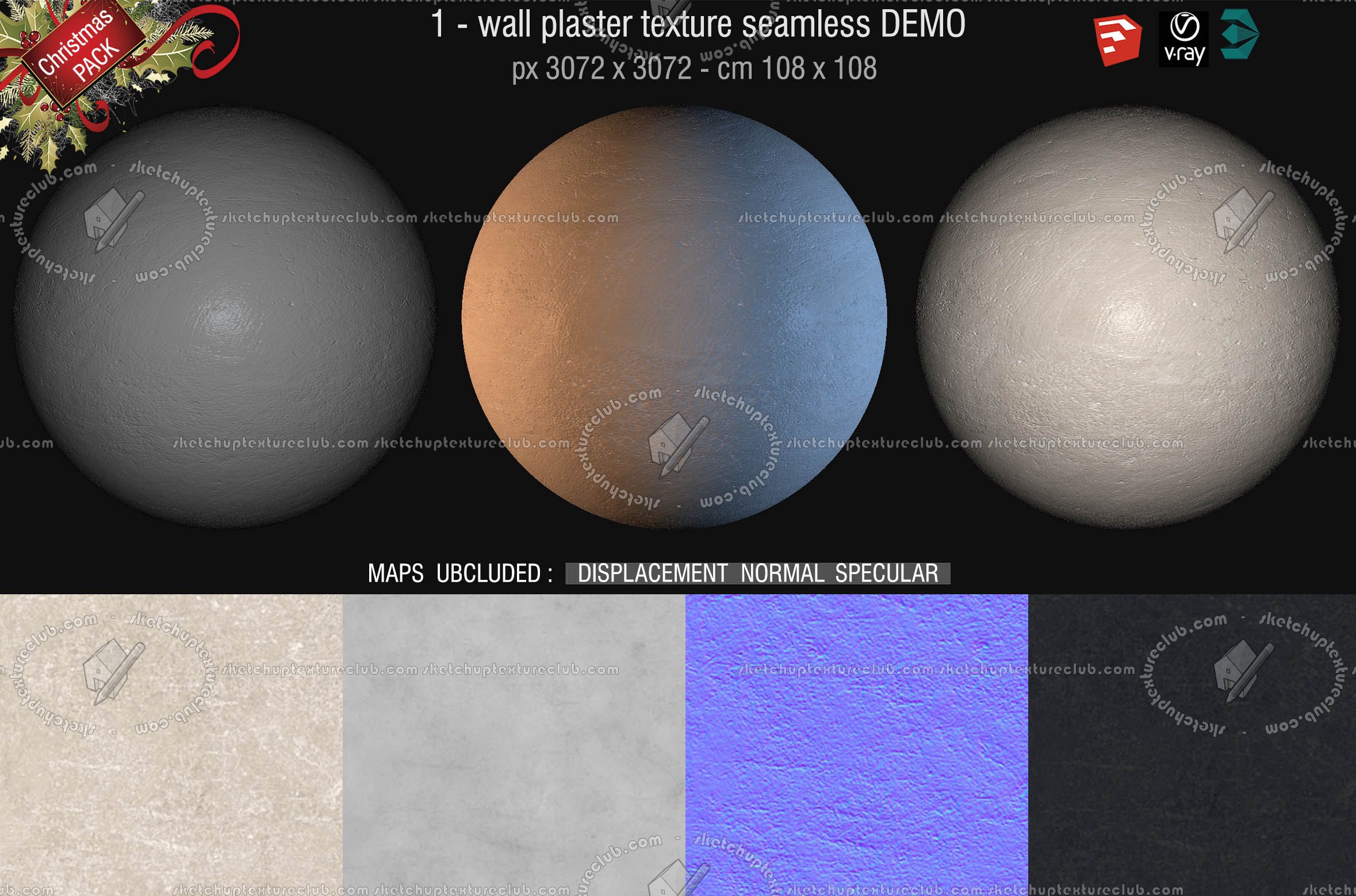 Free textures package Christmas 2018 00052 - 7 wall plaster texture seamless + maps DEMO