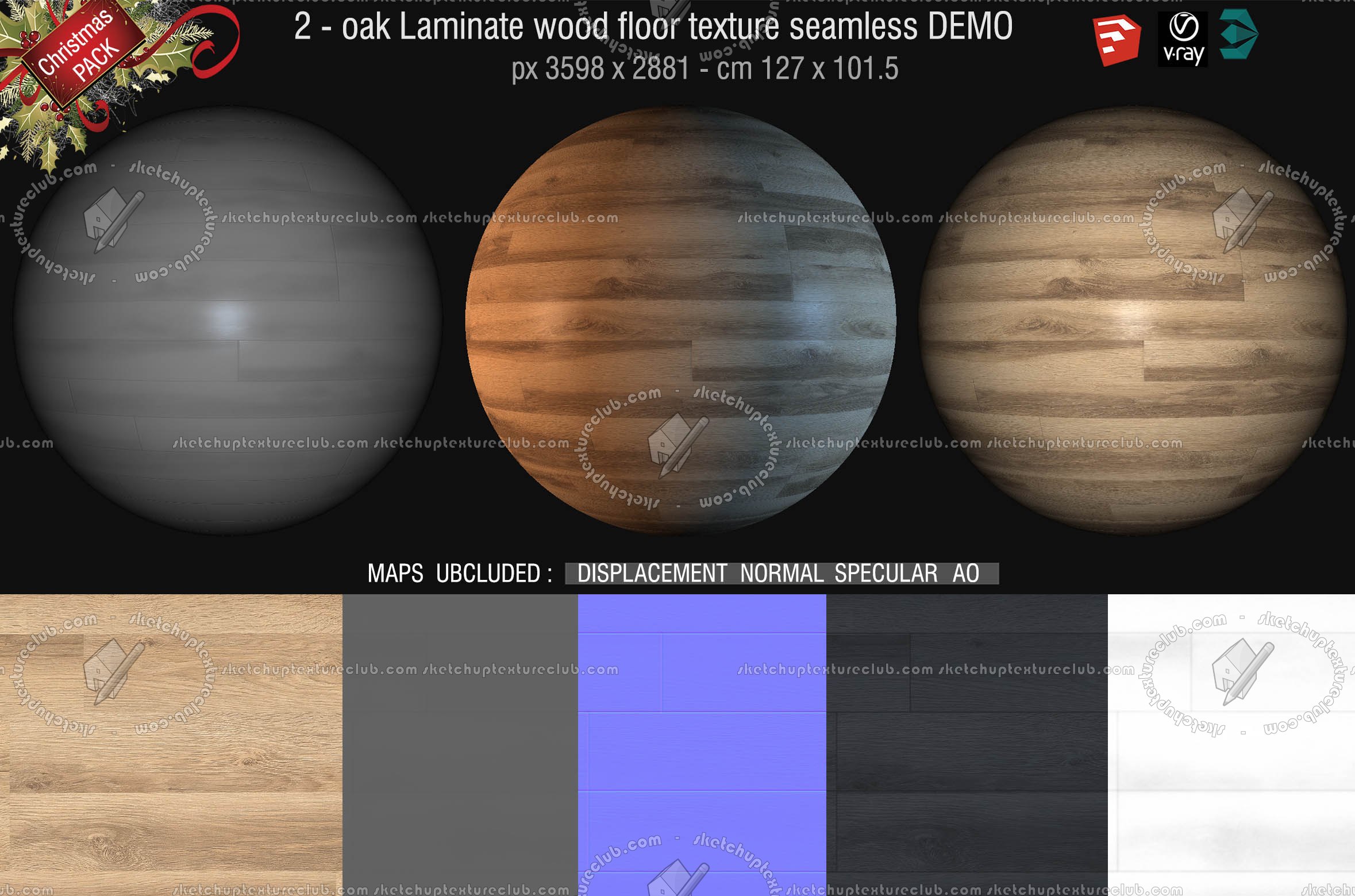 Free textures package Christmas 2018 00052 - 3 oak laminate wood floor texture seamless + maps DEMO